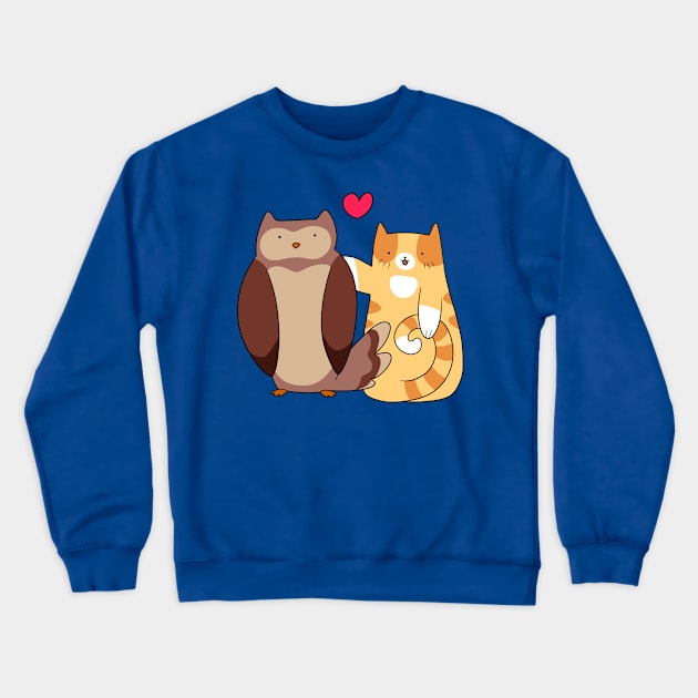 Tabby Cat Loves Owl Crewneck Sweatshirt by saradaboru